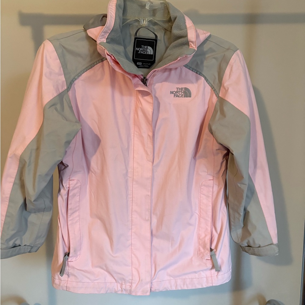 The North Face Pink and Gray Kids' Waterproof Rain Jacket